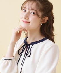 couture brooch | 【洗える・ハレの日・通勤】配色 細リボンタイ ブラウス(シャツ/ブラウス)