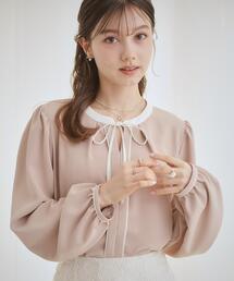 couture brooch | 【洗える・ハレの日・通勤】配色 細リボンタイ ブラウス(シャツ/ブラウス)