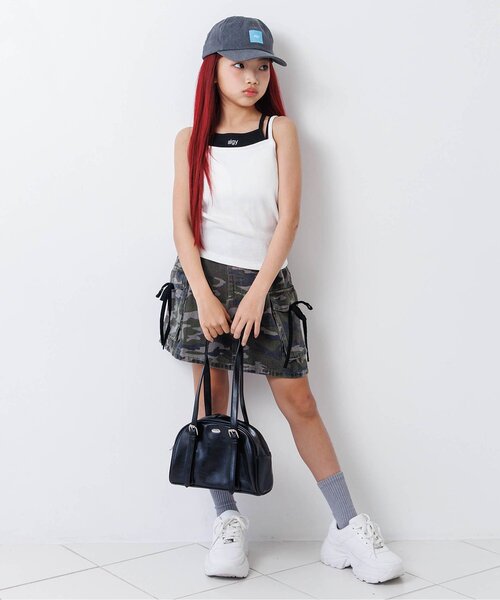 algy（アルジー）の「りぼん台形スカパン（スカート・キッズ・カーキ/ブラック/オフホワイト・160/150/140/130）」の4枚目の写真