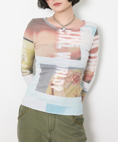 SLY(スライ)の「【2026SS新作】GRAPHIC SHEER L/S T/SHLIMITED ITEM グラフィックシアーロングスリーブTシャツ 春服(Tシャツ/カットソー・レディース・カーキ/ブルー・FREE)」の2枚目の写真