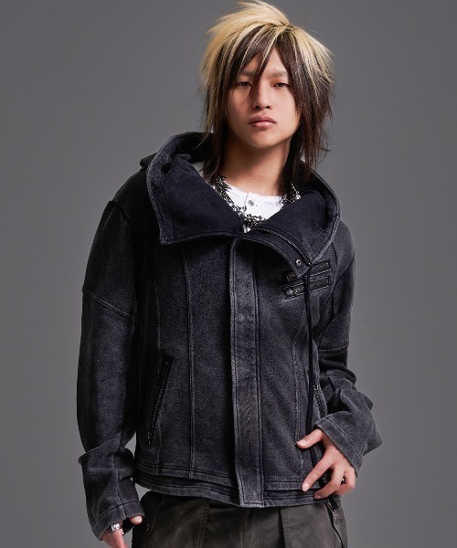 FUGA フード付きダブルライダースコーティングベストパーカー FUGA/フーガ』コーティングハイネックフーディー/ジップパーカー