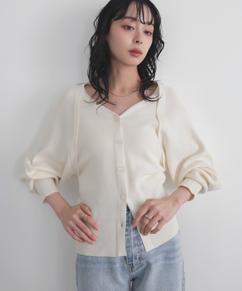 LIAN(リアン)の「アンサンブル風ニットカーディガン(カーディガン/ボレロ・レディース・チャコールグレー/オフホワイト/ピンク/イエロー・FREE)」の5枚目の写真