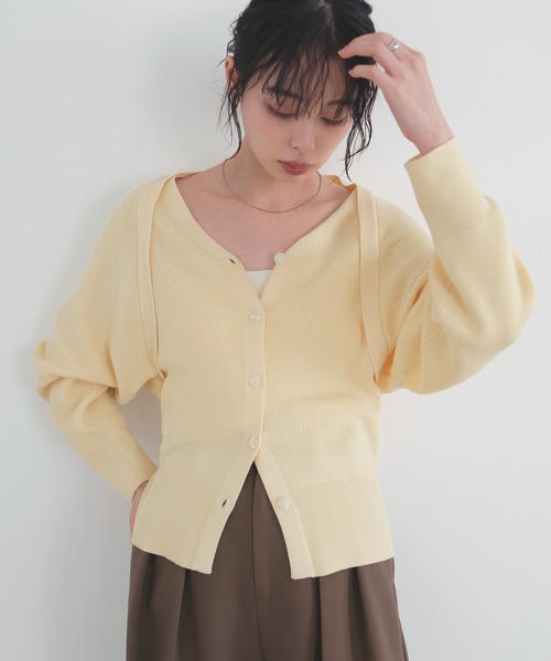 LIAN(リアン)の「アンサンブル風ニットカーディガン(カーディガン/ボレロ・レディース・チャコールグレー/オフホワイト/ピンク/イエロー・FREE)」の15枚目の写真