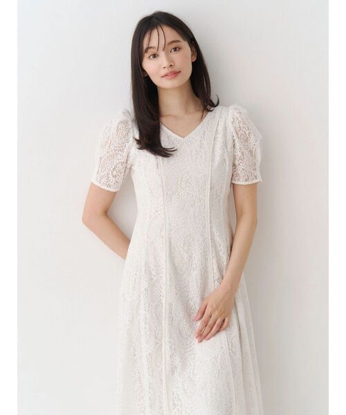 MERCURYDUO（マーキュリーデュオ）の「レースパイピングロングワンピース（ワンピース・レディース・イエロー/ブルー/オフホワイト・MEDIUM/SMALL）」の7枚目の写真