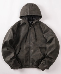 make a ray!（メイク ア レイ！）の「【82】ヴィンテージライク フェイクレザー フードブルゾン/古着風/アメカジ（ブルゾン）」