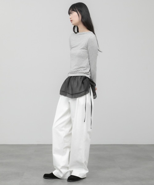 HEILIS(ヘイリス)の「スムースボーダーコンパクトロンT / コンパクト シンプル カジュアル フェミニン アイボリー ブラウン ブルー オフホワイト 白 黒 青 春服 夏服 秋服 長袖 トップス ノームコア シティガール 韓国 インナー ロンT レイヤード(Tシャツ/カットソー・レディース・ブルー/アイボリー/ブラウン・FREE)」の17枚目の写真