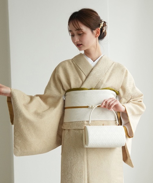 utatane(ウタタネ)の「着物 utatane ジャガードペイズリー袷着物(着物・レディース・オフホワイト/ベージュ/ネイビー/エンジ・FREE)」の3枚目の写真