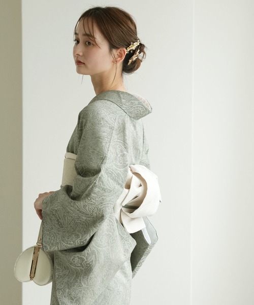 utatane（ウタタネ）の「着物 袷 utatane ジャガードペイズリー（着物・レディース・オフホワイト/ベージュ/ネイビー/エンジ/ブラック/ライトブラウン/ブルー/グリーン・FREE）」の6枚目の写真