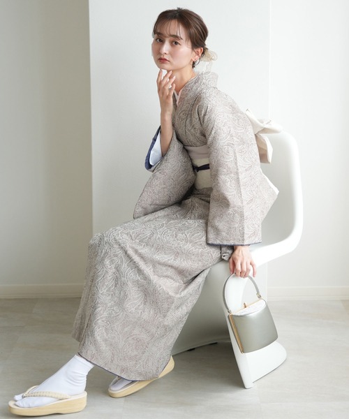 utatane（ウタタネ）の「着物 袷 utatane ジャガードペイズリー（着物・レディース・オフホワイト/ベージュ/ネイビー/エンジ/ブラック/ライトブラウン/ブルー/グリーン・FREE）」の4枚目の写真