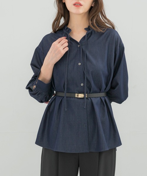 WEB限定』フリルネックデニムブラウス（シャツ/ブラウス）｜URBAN