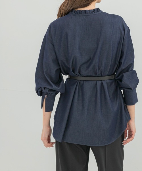 WEB限定』フリルネックデニムブラウス（シャツ/ブラウス）｜URBAN