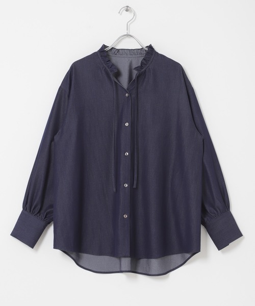 URBAN RESEARCH ROSSO WOMEN（アーバンリサーチ　ロッソ）の「『WEB限定』フリルネックデニムブラウス（シャツ/ブラウス・レディース・ブルー/インディゴブルー・FREE）」の5枚目の写真