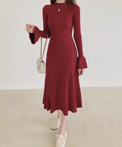 Miniministore（ミニミニストア）の「キーホールネックリブニットワンピース秋冬（ワンピース・レディース・ワインレッド/ライトブラウン/ブラック・FREE）」の18枚目の写真