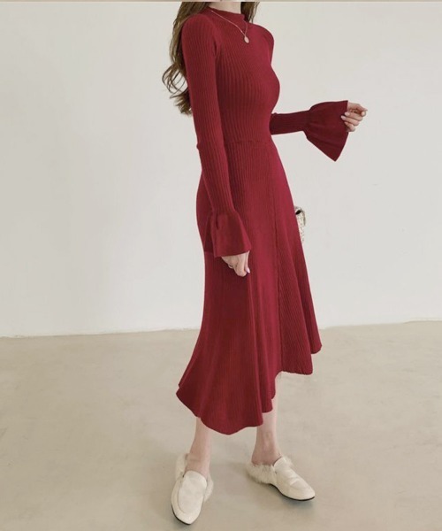 Miniministore（ミニミニストア）の「キーホールネックリブニットワンピース秋冬（ワンピース・レディース・ワインレッド/ライトブラウン/ブラック・FREE）」の19枚目の写真