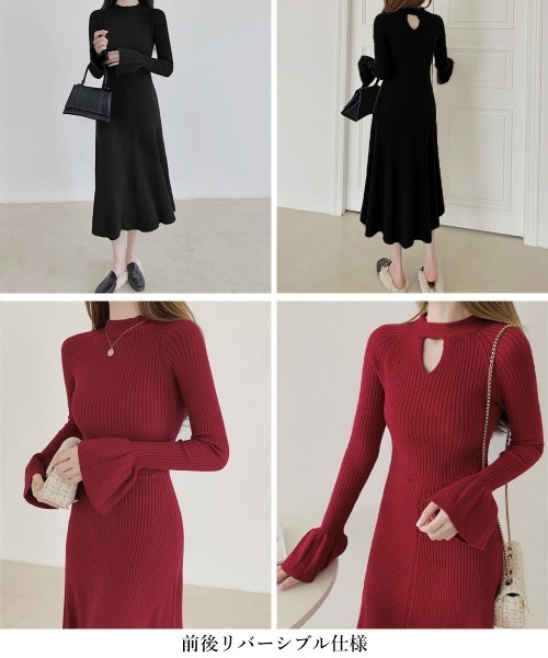 Miniministore（ミニミニストア）の「キーホールネックリブニットワンピース秋冬（ワンピース・レディース・ワインレッド/ライトブラウン/ブラック・FREE）」の20枚目の写真
