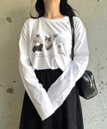 猫いっぱいデザインロンT／長袖Tシャツ