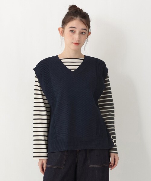 Afternoon Tea(アフタヌーンティー)の「透かし編み2WAYベスト(ベスト・レディース・ネイビー・MEDIUM)」の1枚目の写真
