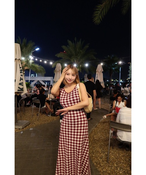 MISTREASS(ミストレアス)の「Gingham Check Knit Dress & Cardigan(セットアップ・レディース・レッド・FREE)」の1枚目の写真