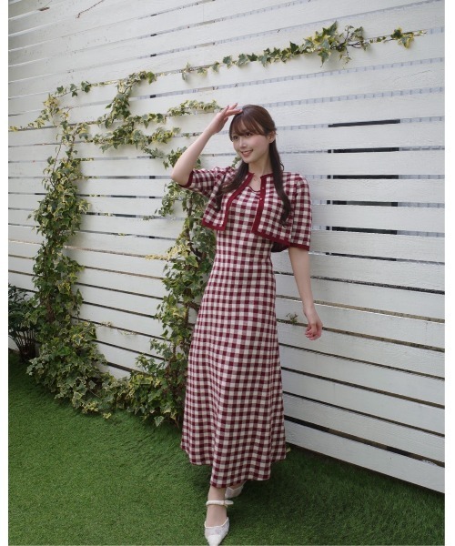 MISTREASS(ミストレアス)の「Gingham Check Knit Dress & Cardigan(セットアップ・レディース・レッド・FREE)」の2枚目の写真