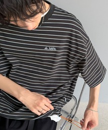 Java（ジャバ）の「《JaVaジャバコラボ》【抗菌防臭機能付き】配色裾ドローコード付き 綿100%マルチボーダーTシャツ(オーバーサイズ)（Tシャツ/カットソー）」