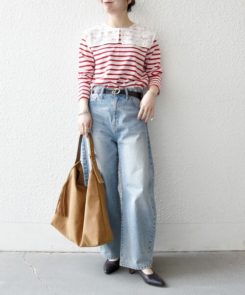 SHIPS any(シップス エニィ)の「SHIPS any:〈洗濯機可能〉マリンボーダー レース 襟 プルオーバー(Tシャツ/カットソー・レディース・ライトブルー/ネイビー/レッド・ONE SIZE)」の19枚目の写真