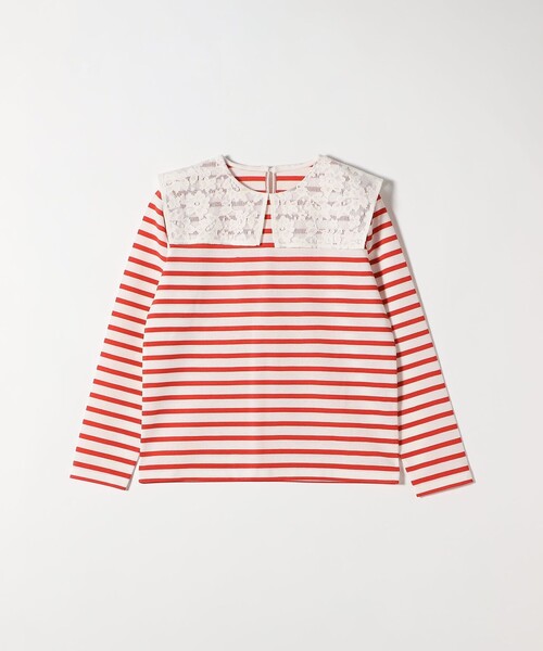 SHIPS any(シップス エニィ)の「SHIPS any:〈洗濯機可能〉マリンボーダー レース 襟 プルオーバー(Tシャツ/カットソー・レディース・ライトブルー/ネイビー/レッド・ONE SIZE)」の4枚目の写真