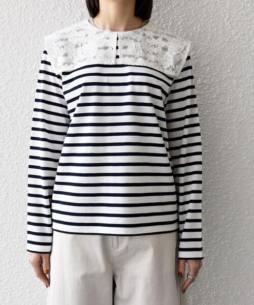 SHIPS any(シップス エニィ)の「SHIPS any:〈洗濯機可能〉マリンボーダー レース 襟 プルオーバー(Tシャツ/カットソー・レディース・ライトブルー/ネイビー/レッド・ONE SIZE)」の14枚目の写真