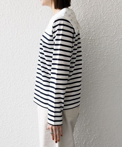 SHIPS any(シップス エニィ)の「SHIPS any:〈洗濯機可能〉マリンボーダー レース 襟 プルオーバー(Tシャツ/カットソー・レディース・ライトブルー/ネイビー/レッド・ONE SIZE)」の15枚目の写真
