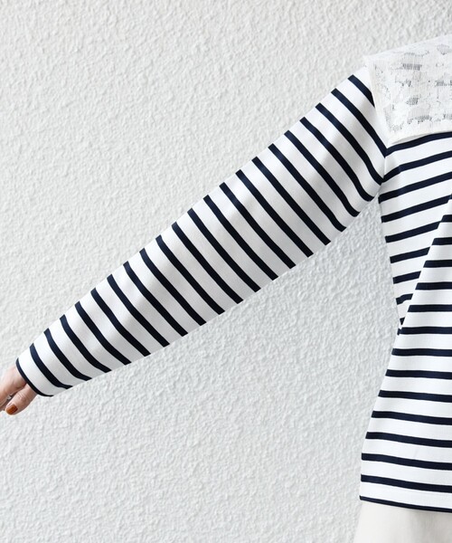 SHIPS any(シップス エニィ)の「SHIPS any:〈洗濯機可能〉マリンボーダー レース 襟 プルオーバー(Tシャツ/カットソー・レディース・ライトブルー/ネイビー/レッド・ONE SIZE)」の17枚目の写真