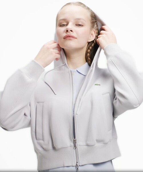 LACOSTE（ラコステ）の「ダブルフェイスジャージジップフーディー（パーカー・レディース・ライトグレー/ネイビー・40/38/34/36）」の2枚目の写真