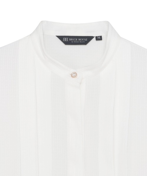 TOKYO SHIRTS(トウキョウシャツ)の「【吸水速乾】【COFREX】スタンド ビジューボタン ブラウス 七分袖 レディースデザインシャツ(シャツ/ブラウス・レディース・ホワイト・S/M/L/LL/XL)」の3枚目の写真