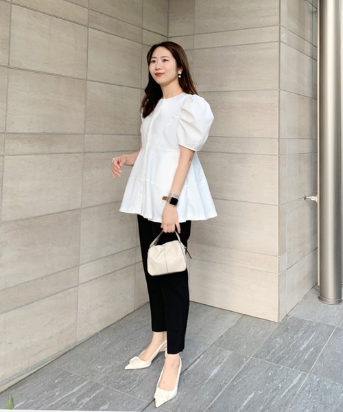 Fit more（フィットモア）の「ハーフスリーブパワショルペプラムブラウス（シャツ/ブラウス・レディース・ホワイト/ブラック・FREE）」の6枚目の写真