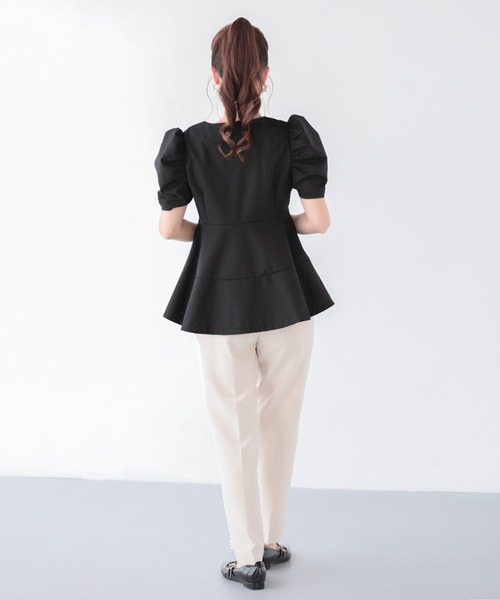 Fit more（フィットモア）の「ハーフスリーブパワショルペプラムブラウス（シャツ/ブラウス・レディース・ホワイト/ブラック・FREE）」の9枚目の写真