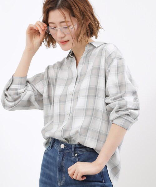 grove（グローブ）の「【大人の抜け感】オンブレーチェックシャツ（シャツ/ブラウス・レディース・ホワイト系4/ネイビー系1・02/03/01/05/04）」の3枚目の写真