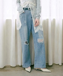 Bab | 【サイズ展開あり】ストレートダメージデニムパンツ(デニムパンツ)