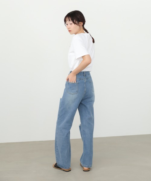 Bab（バブ）の「【サイズ展開あり】ストレートダメージデニムパンツ（デニムパンツ・レディース・ライトブルー・S/M/L）」の8枚目の写真