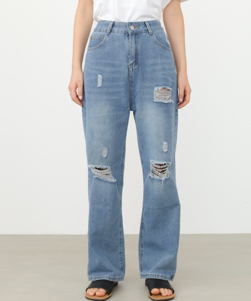 Bab（バブ）の「【サイズ展開あり】ストレートダメージデニムパンツ（デニムパンツ・レディース・ライトブルー・S/M/L）」の10枚目の写真