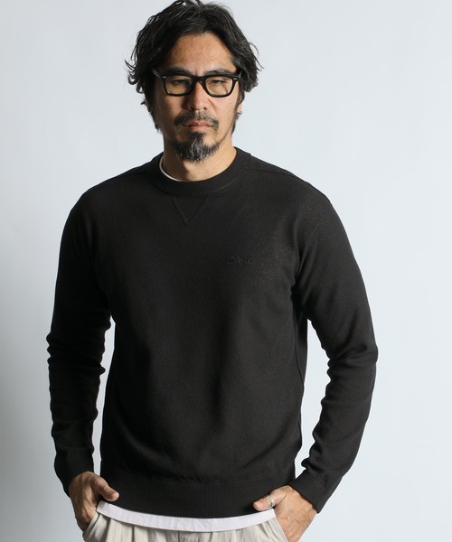 The DUFFER of ST.GEORGE（ザダファーオブセントジョージ）の「TC CREPE KNIT CREW NECK PULLOVER：クレープニット クルーネック / コットンポリエステル / ドライタッチ（ニット/セーター・メンズ・オレンジ/ブラック/ブルーグリーン/グレー・X-LARGE/LARGE/MEDIUM）」の2枚目の写真