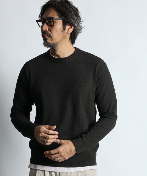 The DUFFER of ST.GEORGE（ザダファーオブセントジョージ）の「TC CREPE KNIT CREW NECK PULLOVER：クレープニット クルーネック / コットンポリエステル / ドライタッチ（ニット/セーター・メンズ・オレンジ/ブラック/ブルーグリーン/グレー・X-LARGE/LARGE/MEDIUM）」の5枚目の写真