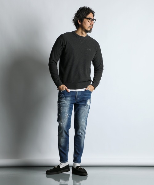 The DUFFER of ST.GEORGE（ザダファーオブセントジョージ）の「TC CREPE KNIT CREW NECK PULLOVER：クレープニット クルーネック / コットンポリエステル / ドライタッチ（ニット/セーター・メンズ・オレンジ/ブラック/ブルーグリーン/グレー・X-LARGE/LARGE/MEDIUM）」の8枚目の写真