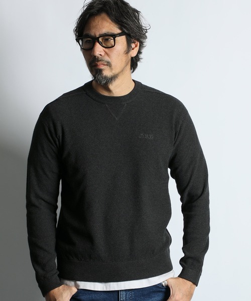 The DUFFER of ST.GEORGE（ザダファーオブセントジョージ）の「TC CREPE KNIT CREW NECK PULLOVER：クレープニット クルーネック / コットンポリエステル / ドライタッチ（ニット/セーター・メンズ・オレンジ/ブラック/ブルーグリーン/グレー・X-LARGE/LARGE/MEDIUM）」の7枚目の写真