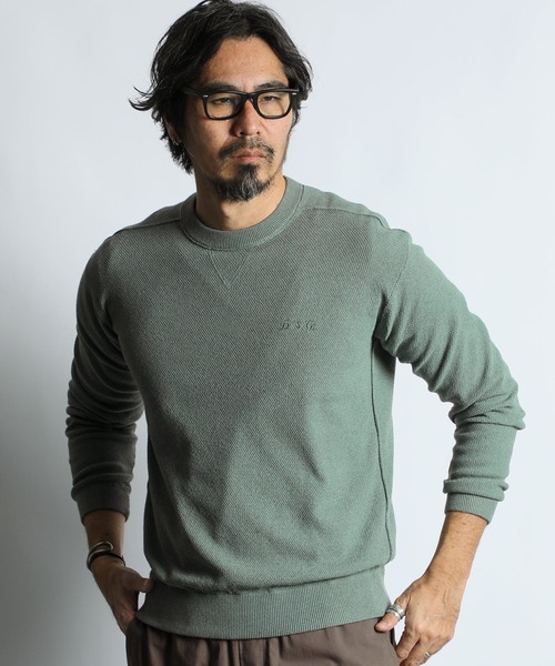 The DUFFER of ST.GEORGE（ザダファーオブセントジョージ）の「TC CREPE KNIT CREW NECK PULLOVER：クレープニット クルーネック / コットンポリエステル / ドライタッチ（ニット/セーター・メンズ・オレンジ/ブラック/ブルーグリーン/グレー・X-LARGE/LARGE/MEDIUM）」の9枚目の写真