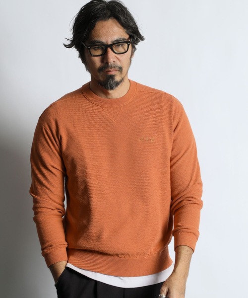 The DUFFER of ST.GEORGE（ザダファーオブセントジョージ）の「TC CREPE KNIT CREW NECK PULLOVER：クレープニット クルーネック / コットンポリエステル / ドライタッチ（ニット/セーター・メンズ・オレンジ/ブラック/ブルーグリーン/グレー・X-LARGE/LARGE/MEDIUM）」の11枚目の写真