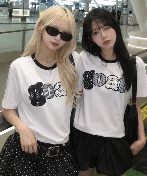 Salong hameu（サロン ハミュー）の「別注 リメイク風チェックアップリケロゴTシャツ/韓国ストリート/Y2K/古着ライク/ユニセックス/Sサイズから展開（Tシャツ/カットソー・メンズ・ホワイト系その他/カモフラージュ/ホワイト×レッド/ブラック系その他/ブラック×イエロー/ホワイト×グリーン・M/S/L）」の4枚目の写真