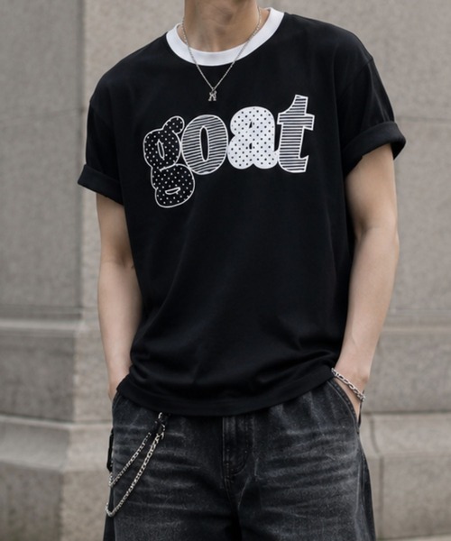 Salong hameu（サロン ハミュー）の「別注 リメイク風チェックアップリケロゴTシャツ/韓国ストリート/Y2K/古着ライク/ユニセックス/Sサイズから展開（Tシャツ/カットソー・メンズ・ホワイト系その他/カモフラージュ/ホワイト×レッド/ブラック系その他/ブラック×イエロー/ホワイト×グリーン・M/S/L）」の5枚目の写真