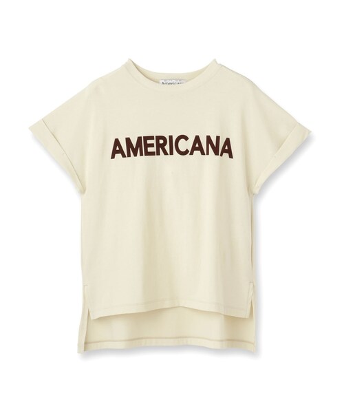 AMERICANA（アメリカーナ）の「Americana（アメリカーナ）【別注】 接触冷感 袖ロールアップ ロゴTシャツ（Tシャツ/カットソー・レディース・ブラック/ホワイト/ライトイエロー系・00）」の3枚目の写真
