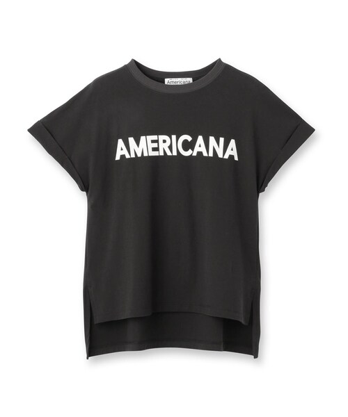 AMERICANA（アメリカーナ）の「Americana（アメリカーナ）【別注】 接触冷感 袖ロールアップ ロゴTシャツ（Tシャツ/カットソー・レディース・ブラック/ホワイト/ライトイエロー系・00）」の2枚目の写真