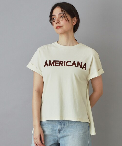 AMERICANA（アメリカーナ）の「Americana（アメリカーナ）【別注】 接触冷感 袖ロールアップ ロゴTシャツ（Tシャツ/カットソー・レディース・ブラック/ホワイト/ライトイエロー系・00）」の8枚目の写真