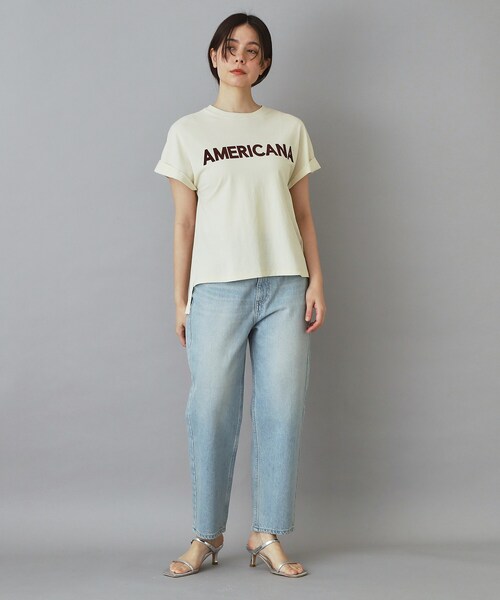 AMERICANA（アメリカーナ）の「Americana（アメリカーナ）【別注】 接触冷感 袖ロールアップ ロゴTシャツ（Tシャツ/カットソー・レディース・ブラック/ホワイト/ライトイエロー系・00）」の12枚目の写真