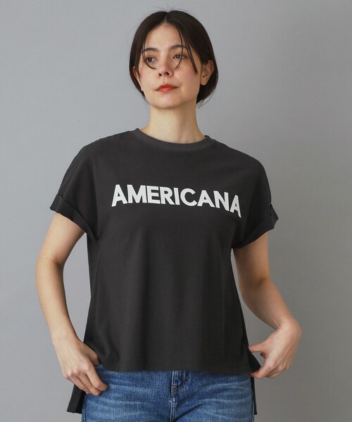 AMERICANA（アメリカーナ）の「Americana（アメリカーナ）【別注】 接触冷感 袖ロールアップ ロゴTシャツ（Tシャツ/カットソー・レディース・ブラック/ホワイト/ライトイエロー系・00）」の13枚目の写真